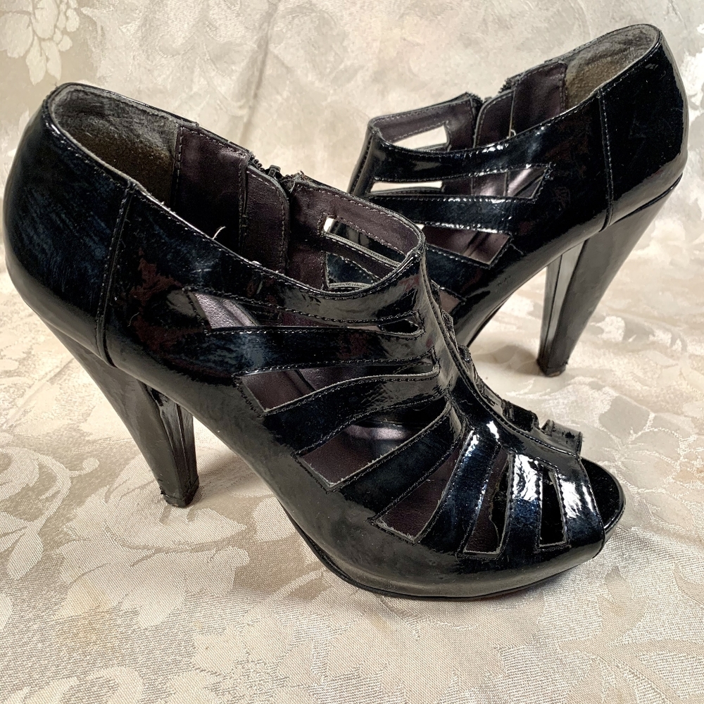 Maurices Black Synthetic Peeptoe Ankle Heels